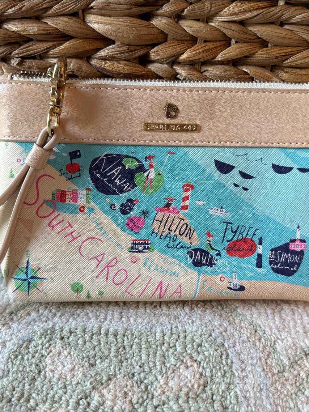 Spartina 449 Pink and Aqua South Carolina Map Wristlet